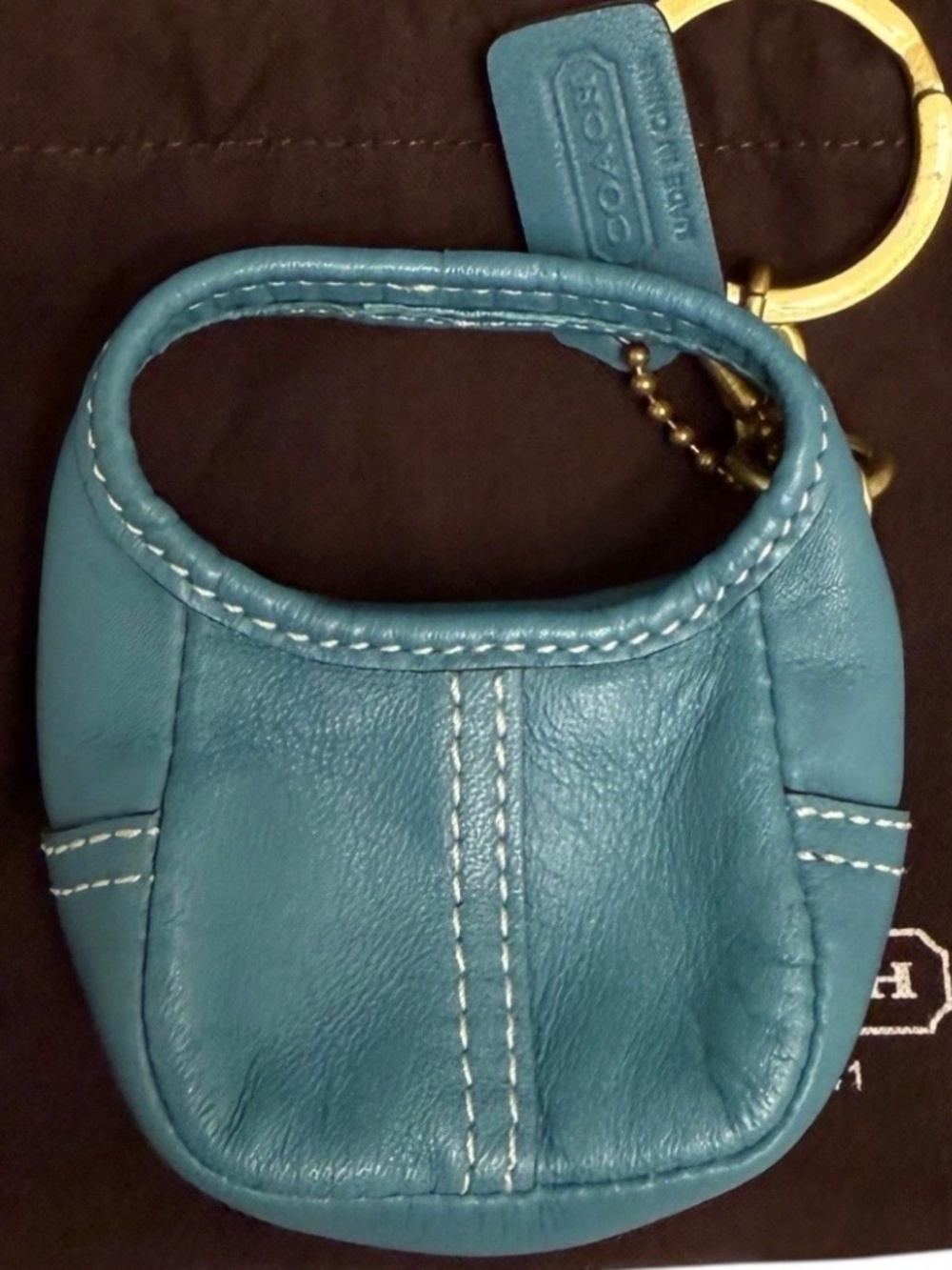 Vintage Coach Ergo Legacy Leather Teal Mini Hobo Bag Charm Keychain Keyring Rare - Picture 2 of 4